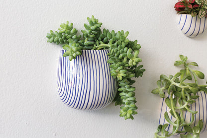 Wim Wall Planter Set - Blue Striped Ceramic (Set of 2)