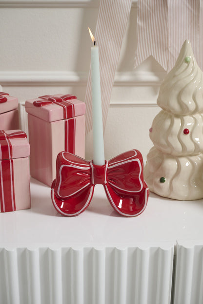 Red Bow Ceramic Taper Candle Holder