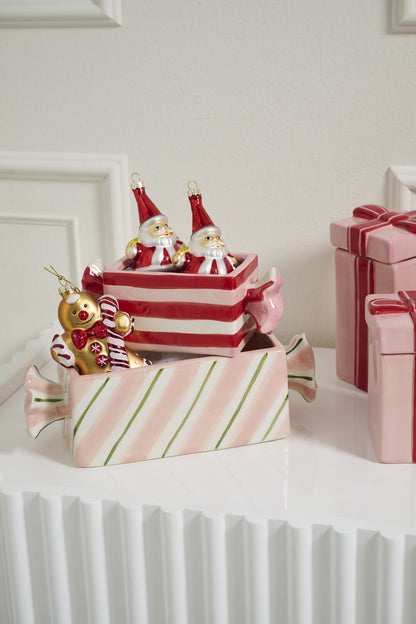Bonbon Candy-Shaped Ceramic Planter - Pink & Green Stripes