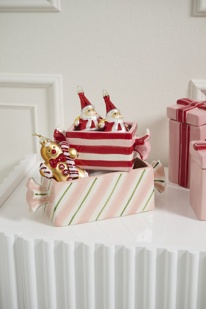 Bonbon Candy-Shaped Ceramic Planter - Red & Pink Stripes