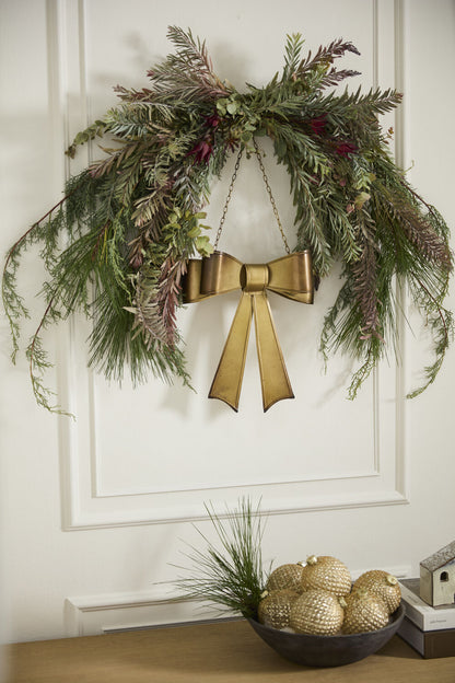 Large Metal Bow Decoration - Aged Brass Finish