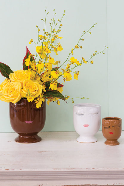 White Ceramic Face Planter - Minimalist Design