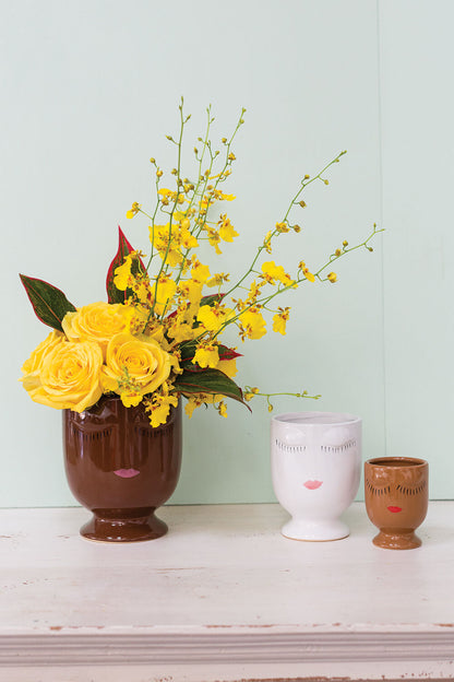 White Ceramic Face Planter - Minimalist Design