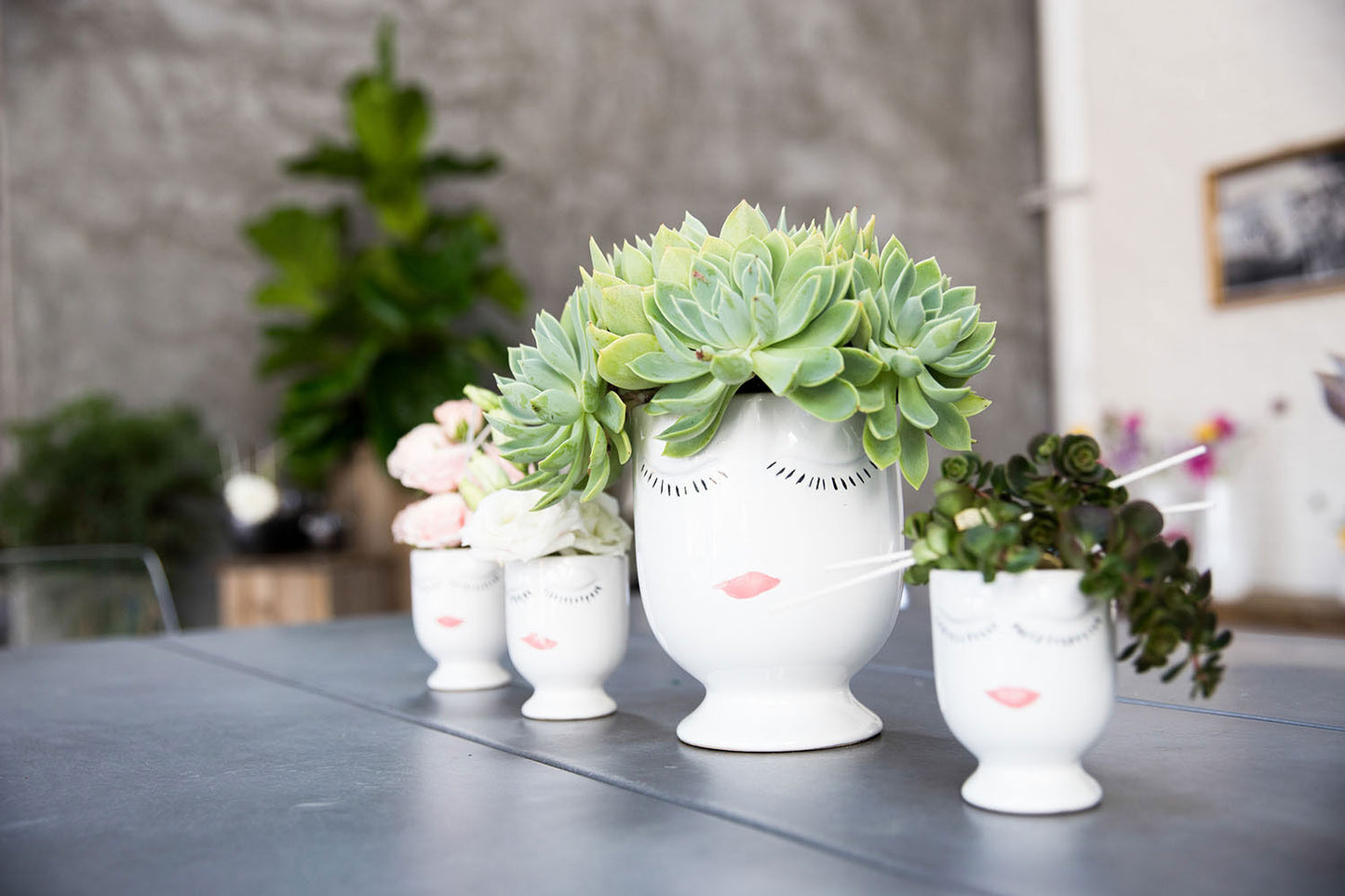 White Ceramic Face Planter - Minimalist Design