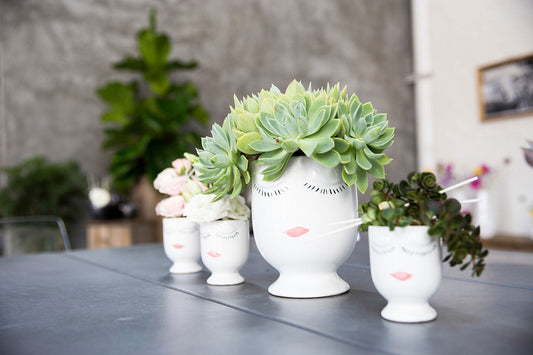White Ceramic Face Planter - Minimalist Design
