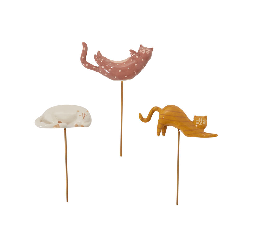 Ceramic Cat Plant Sticks - Hand Painted (Set of 3)