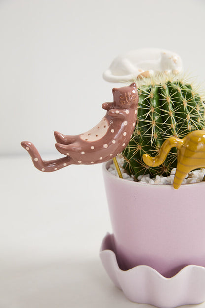Ceramic Cat Plant Sticks - Hand Painted (Set of 3)