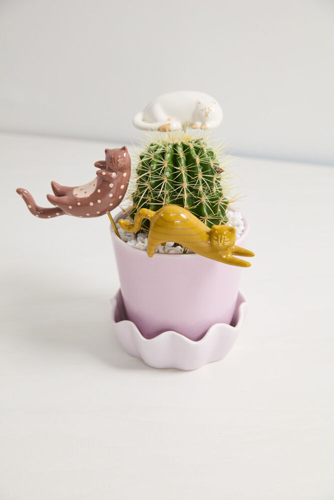 Ceramic Cat Plant Sticks - Hand Painted (Set of 3)