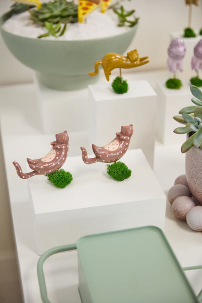 Ceramic Cat Plant Sticks - Hand Painted (Set of 3)