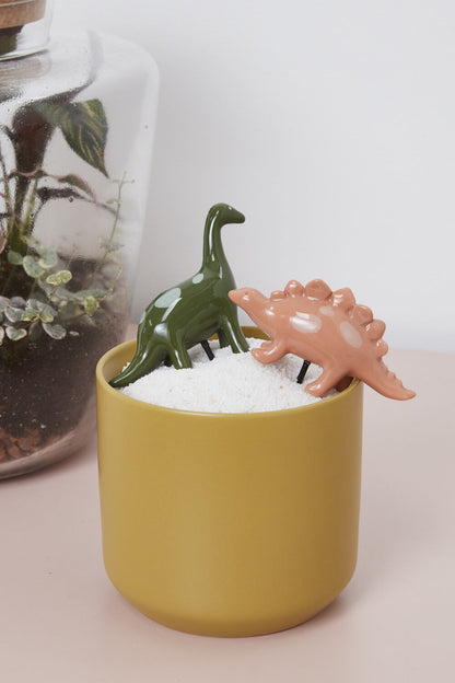 Ceramic Dinosaur Plant Sticks - Hand Painted (Set of 2)