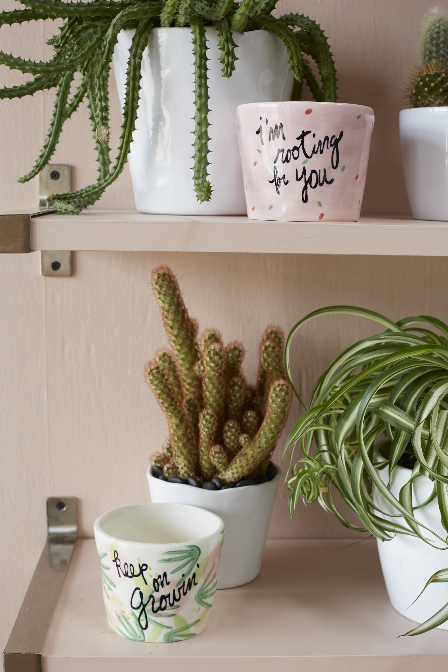 "Keep on Growing" Ceramic Planter with Leaf Design