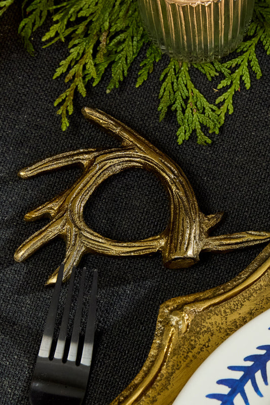 Elk Napkin Rings - Antique Gold Cast Aluminum (Set of 6)
