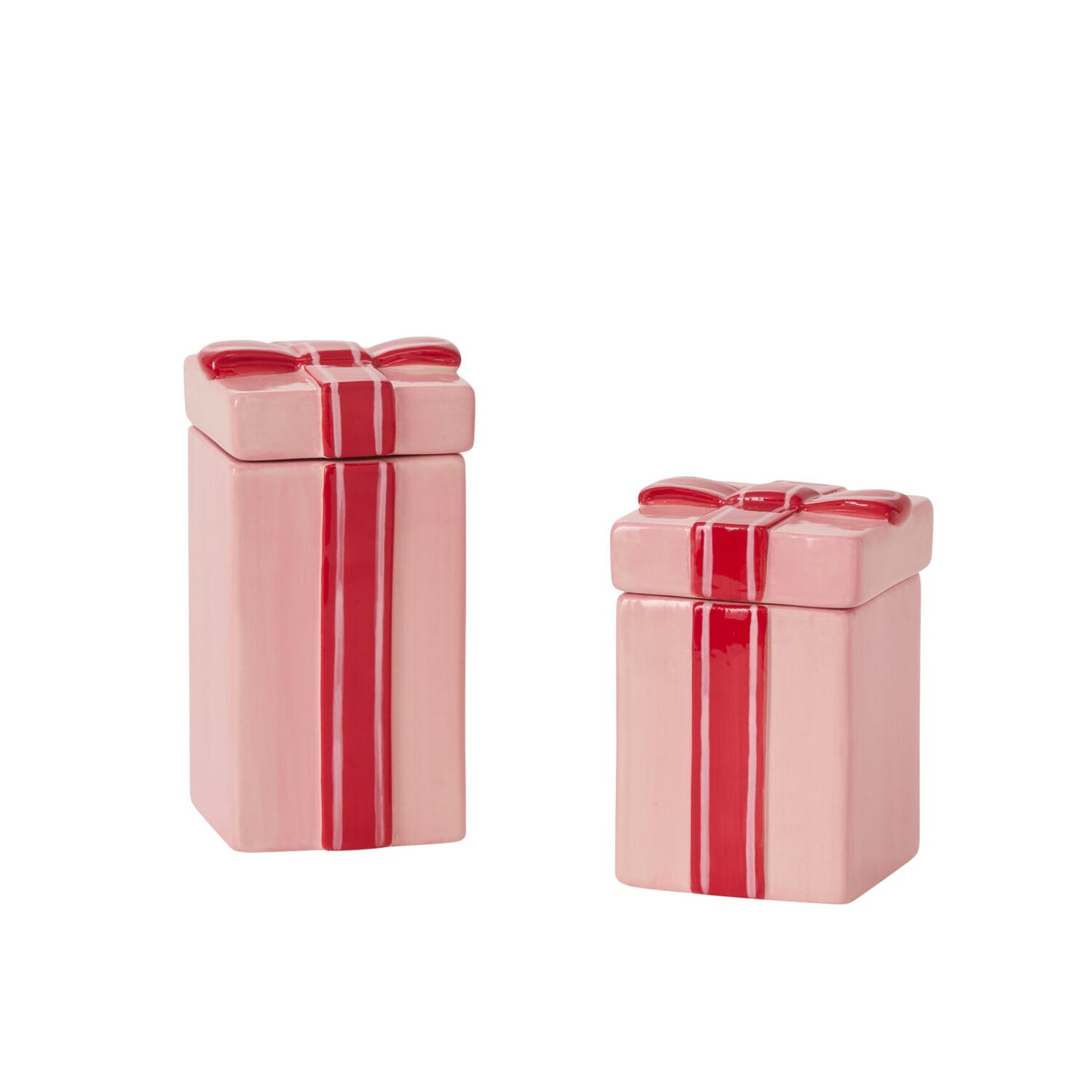 Tall Pink Gift Box Ceramic Canister - Red Bow Lid