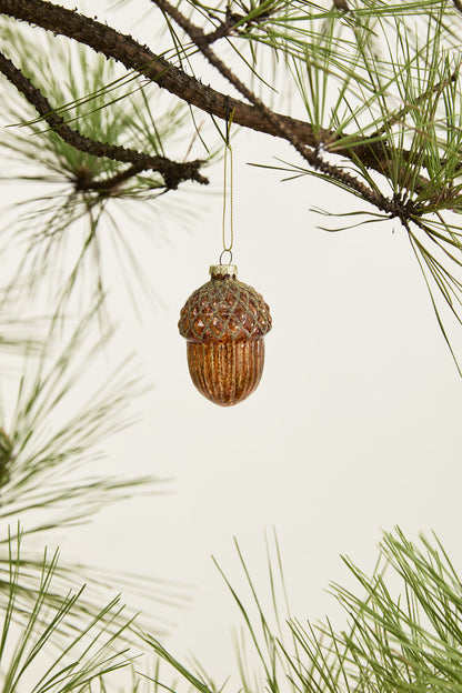 Gilded Acorn Glass Ornaments - Mercury Glass (Set of 6)