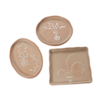 Hayseed Oval Speckled Ceramic Serving Tray Set - Natural (Set of 4)