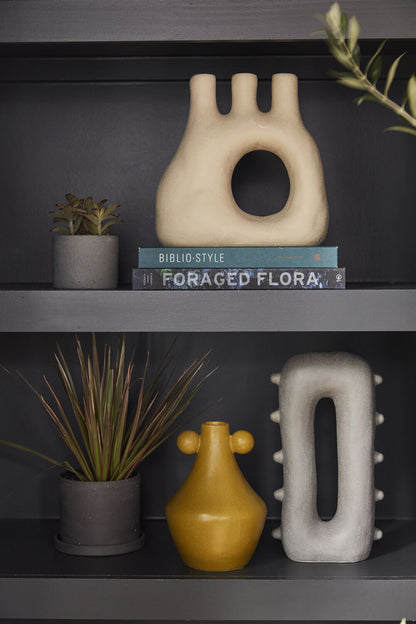 Matis Ceramic Bud Vase - Smoky Grey with Dimensional Knobs