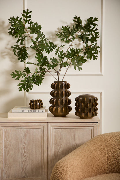 Millay Ceramic Bud Vase - Moss Ombre with Textured Design