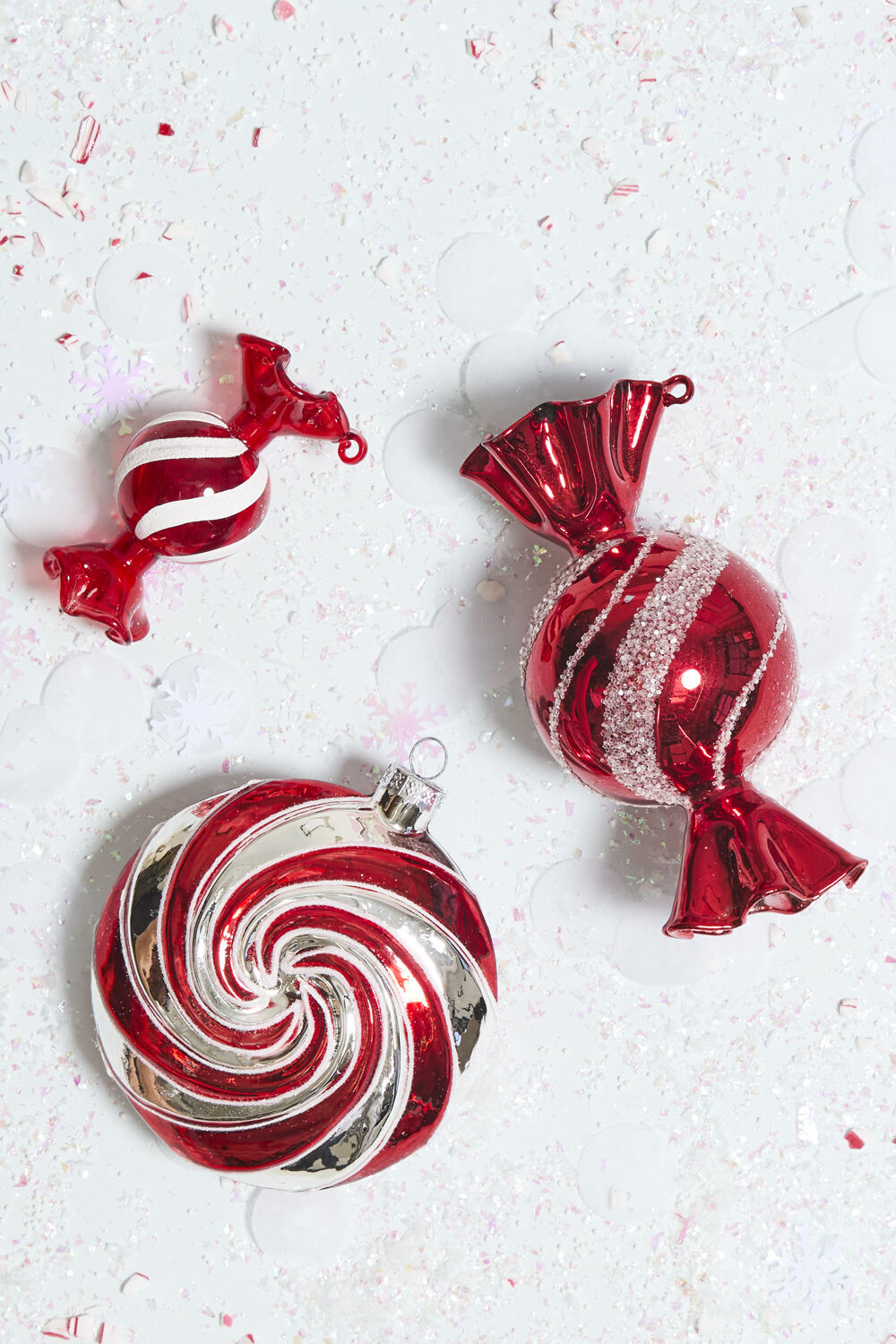Peppermint Candy Glass Ornaments - Red & White Stripes (Set of 6)