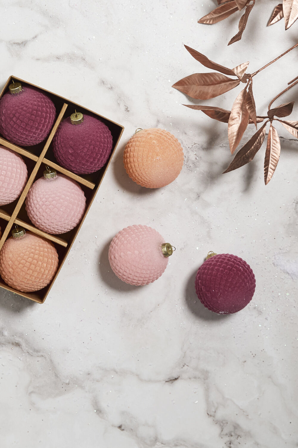 Rosy Velvet Glass Ornaments - Pink Shades (Set of 6)