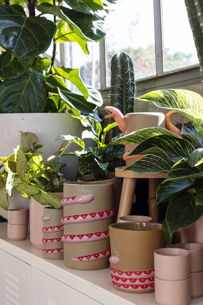 Pink Snake Ceramic Planter - Coiled Design