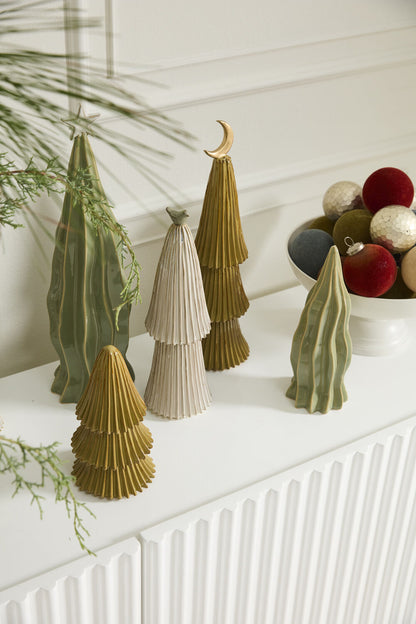 Village Ceramic Christmas Tree - Off White with Bird Topper