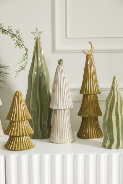 Village Ceramic Christmas Tree - Ochre with Moon Topper