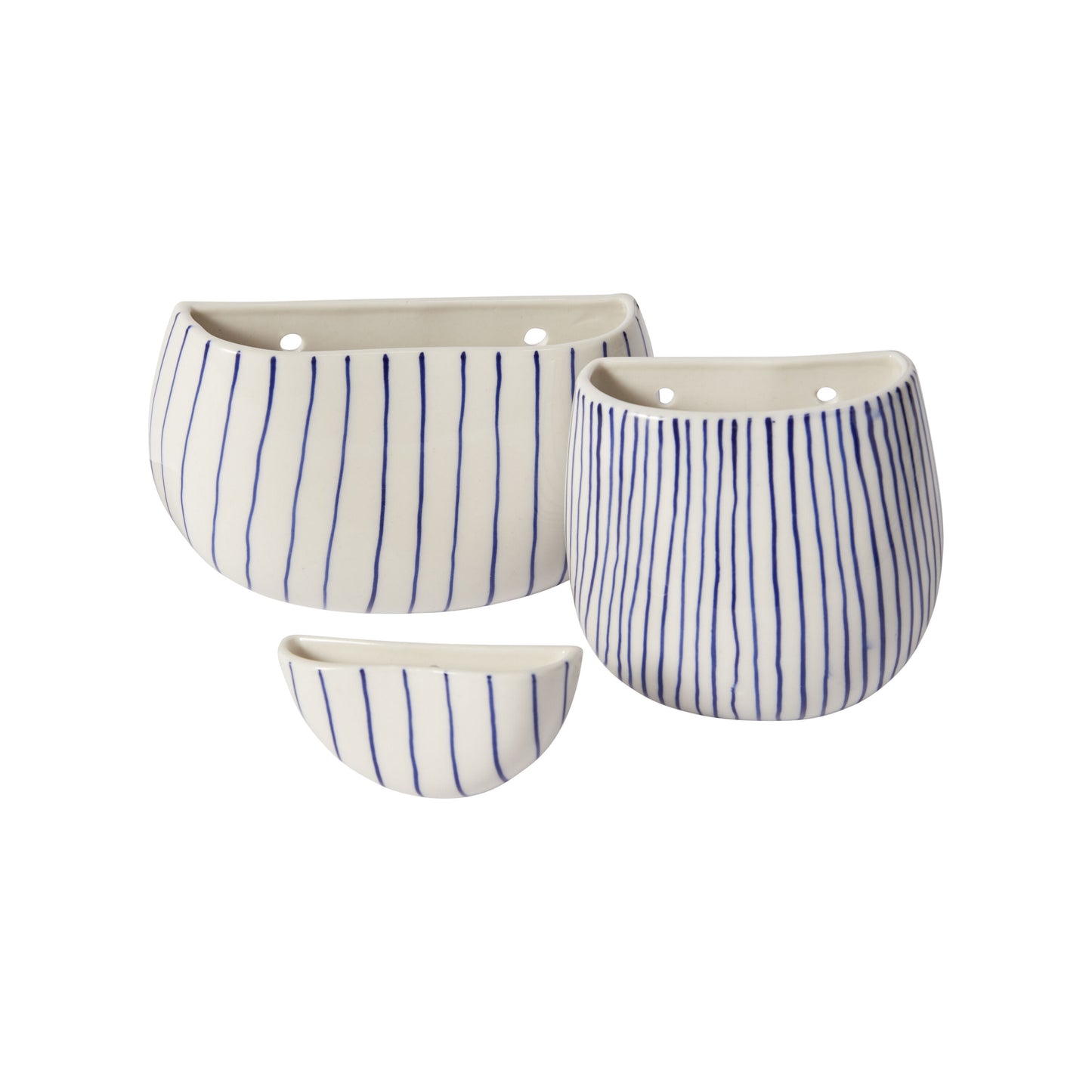 Wim Wall Planter Set - Blue Striped Ceramic (Set of 4)