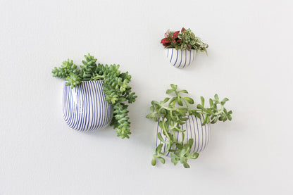 Wim Wall Planter - Blue Striped Ceramic (Single)